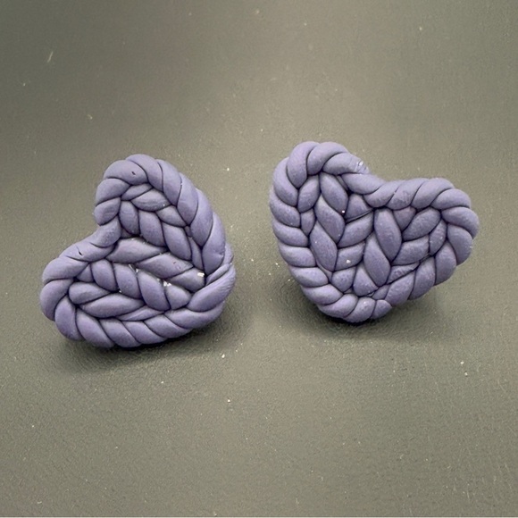 Purple Heart-Shaped Polymer Clay Earrings - Picture 1 of 8